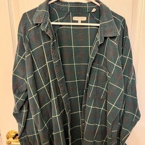 Green Plaid Button-Up Shirt